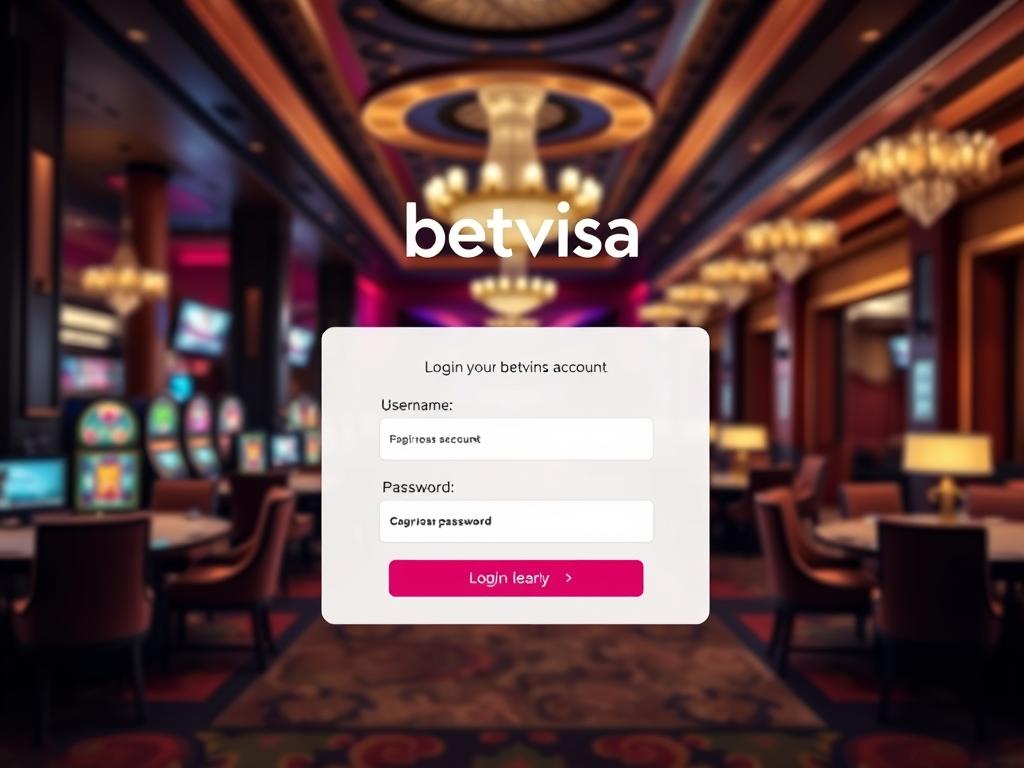 A sleek and modern casino account login interface for the Betvisa platform. In the foreground, a clean and minimalist login section with input fields for username and password, against a backdrop of a dimly lit casino interior. The middle ground features subtle graphics and icons that evoke the excitement of gambling, while the background showcases the luxurious ambiance of the casino with plush furnishings, warm lighting, and elegant architectural details. The overall composition conveys a sense of sophistication, security, and user-friendliness, inviting the user to securely access their Betvisa account. A sleek and modern casino account login interface for the Betvisa platform. In the foreground, a clean and minimalist login section with input fields for username and password, against a backdrop of a dimly lit casino interior. The middle ground features subtle graphics and icons that evoke the excitement of gambling, while the background showcases the luxurious ambiance of the casino with plush furnishings, warm lighting, and elegant architectural details. The overall composition conveys a sense of sophistication, security, and user-friendliness, inviting the user to securely access their Betvisa account.